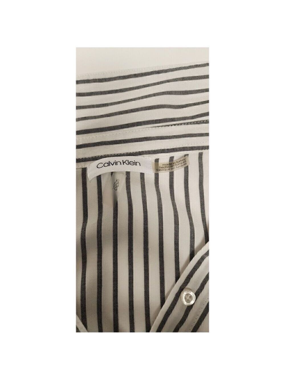 Calvin Klein Striped Blouse Long Sleeve Lo-Hi Button-up Shirt White/Gray XL - Picture 9 of 9